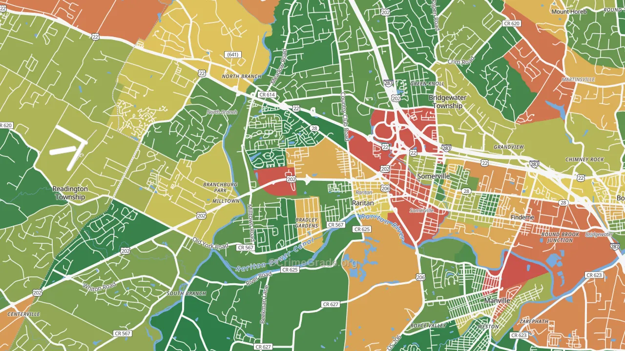 Somerville, NJ Map of Burglary Rates