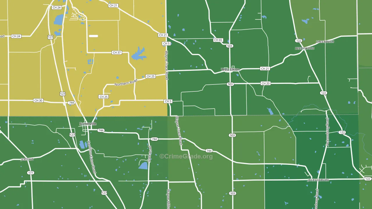 Somerville, OH Map of Burglary Rates