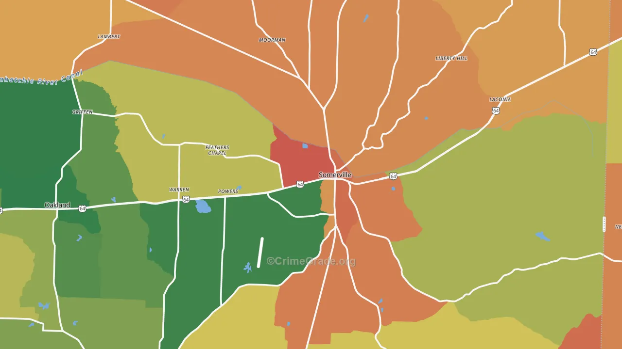 Somerville, TN Map of Burglary Rates