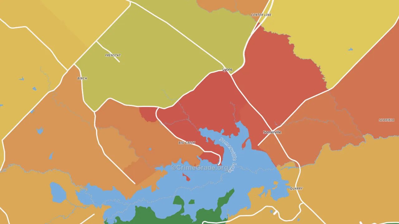 Somerville, TX Map of Burglary Rates