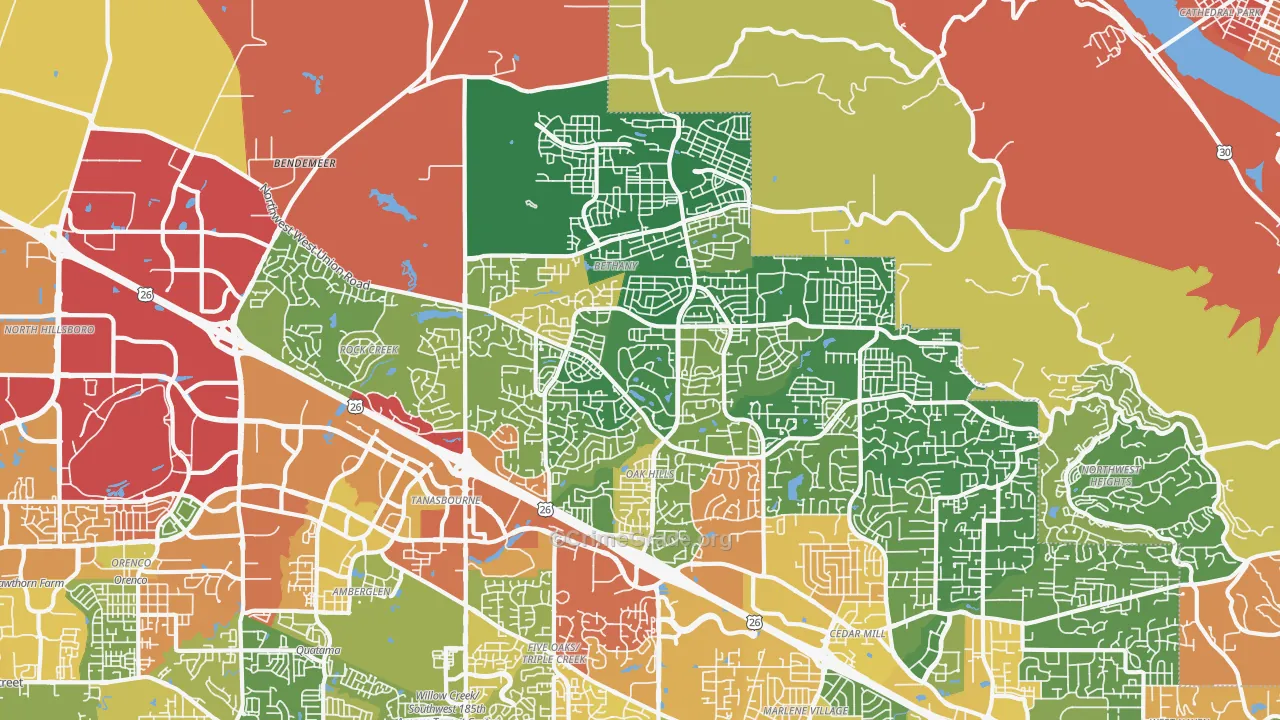 Sommerset West-Elmonica North, Bethany, OR Map of Burglary Rates