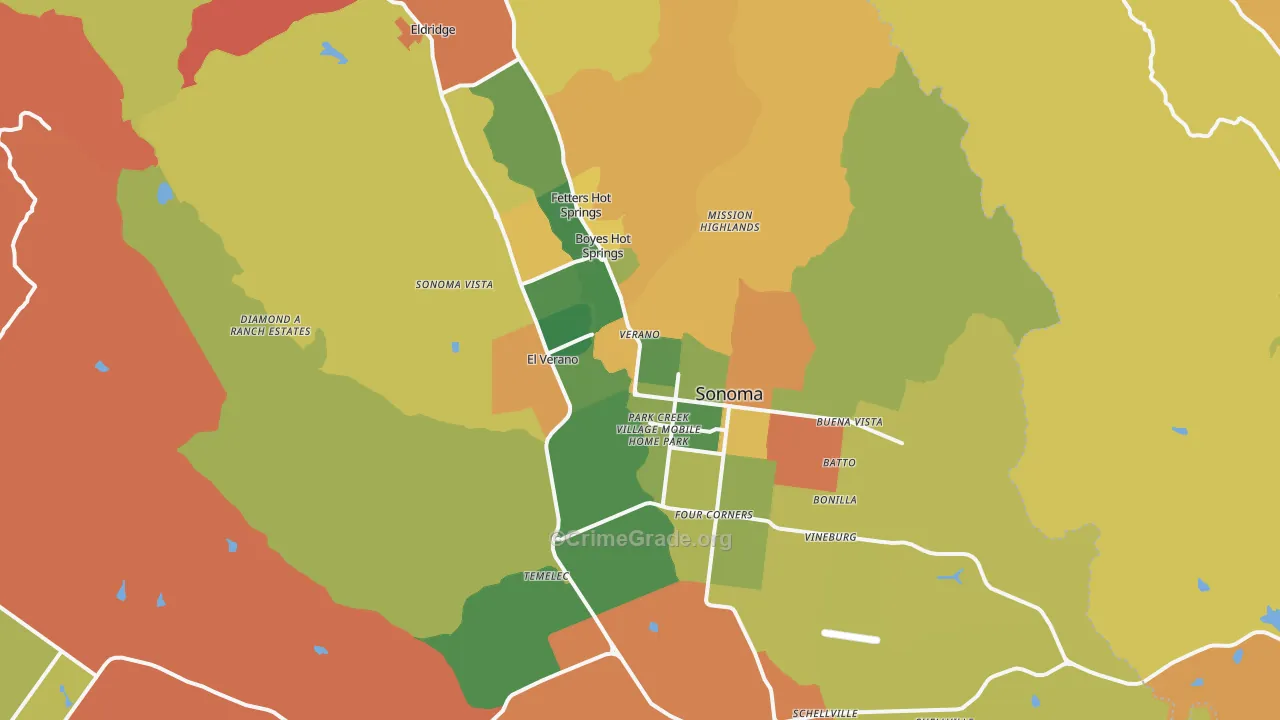 Sonoma, CA Map of Burglary Rates