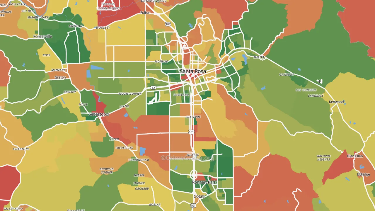 Sonoma County, CA Map of Burglary Rates
