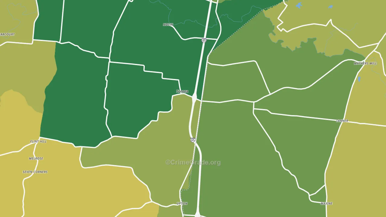 Sonora, KY Map of Burglary Rates