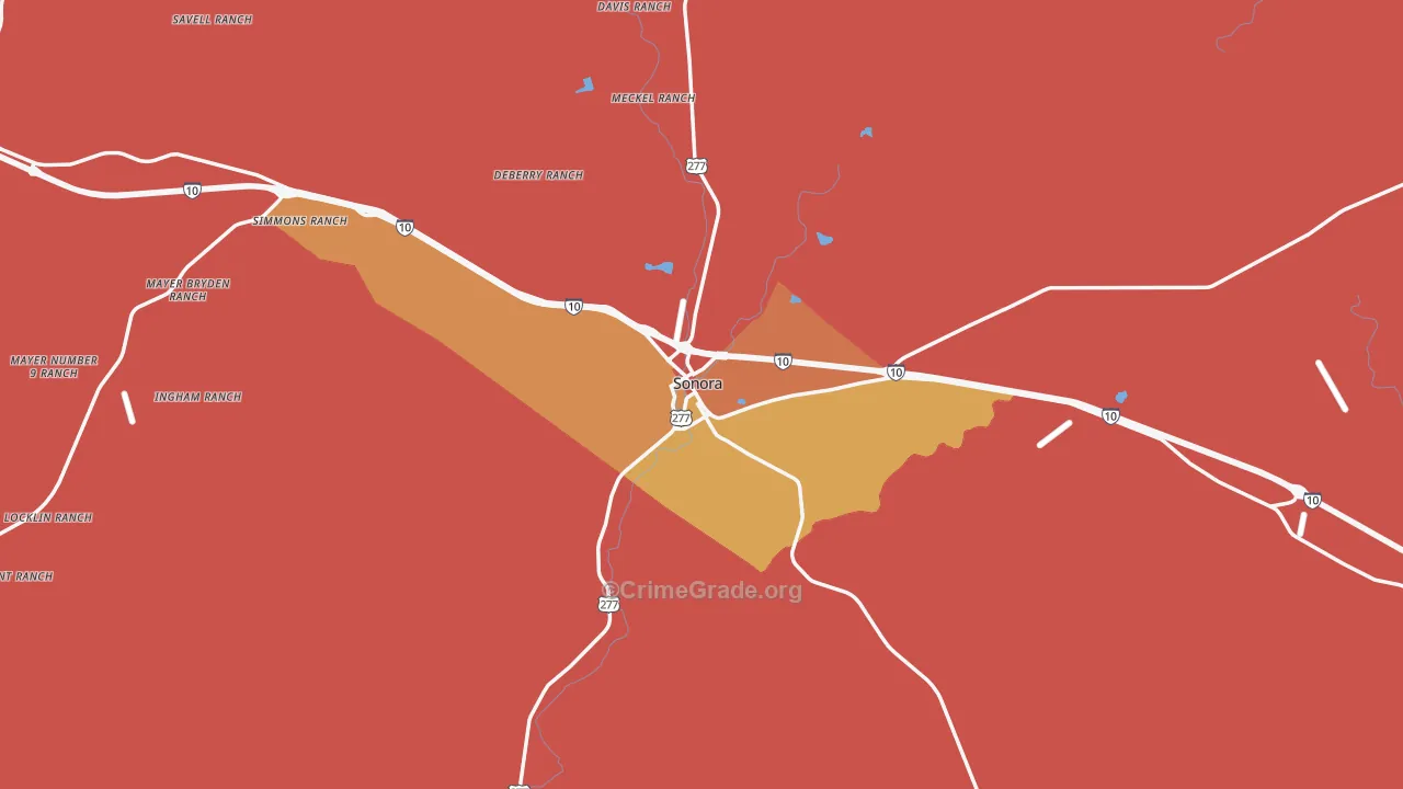 Sonora, TX Map of Burglary Rates