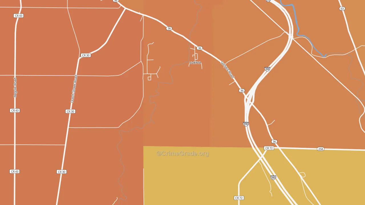 Sonyea, NY Map of Burglary Rates