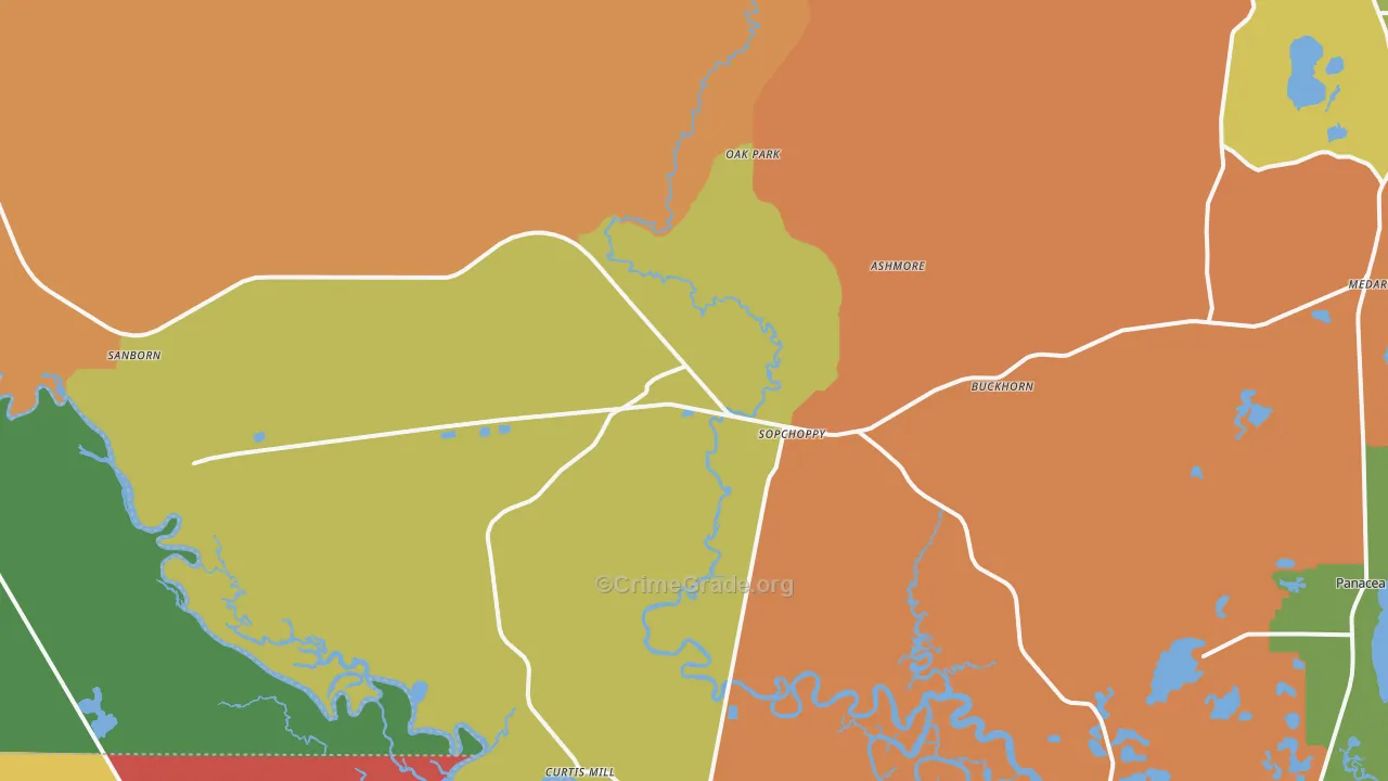 Sopchoppy, FL Map of Burglary Rates