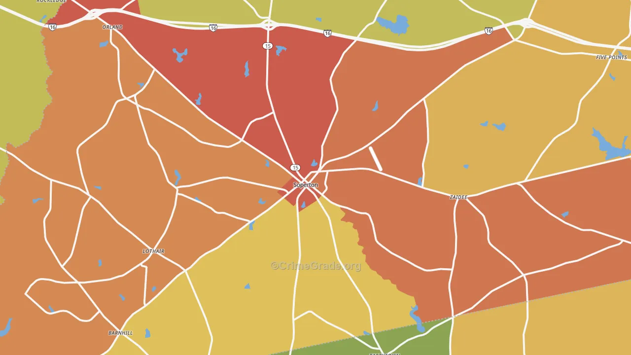 Soperton, GA Map of Burglary Rates