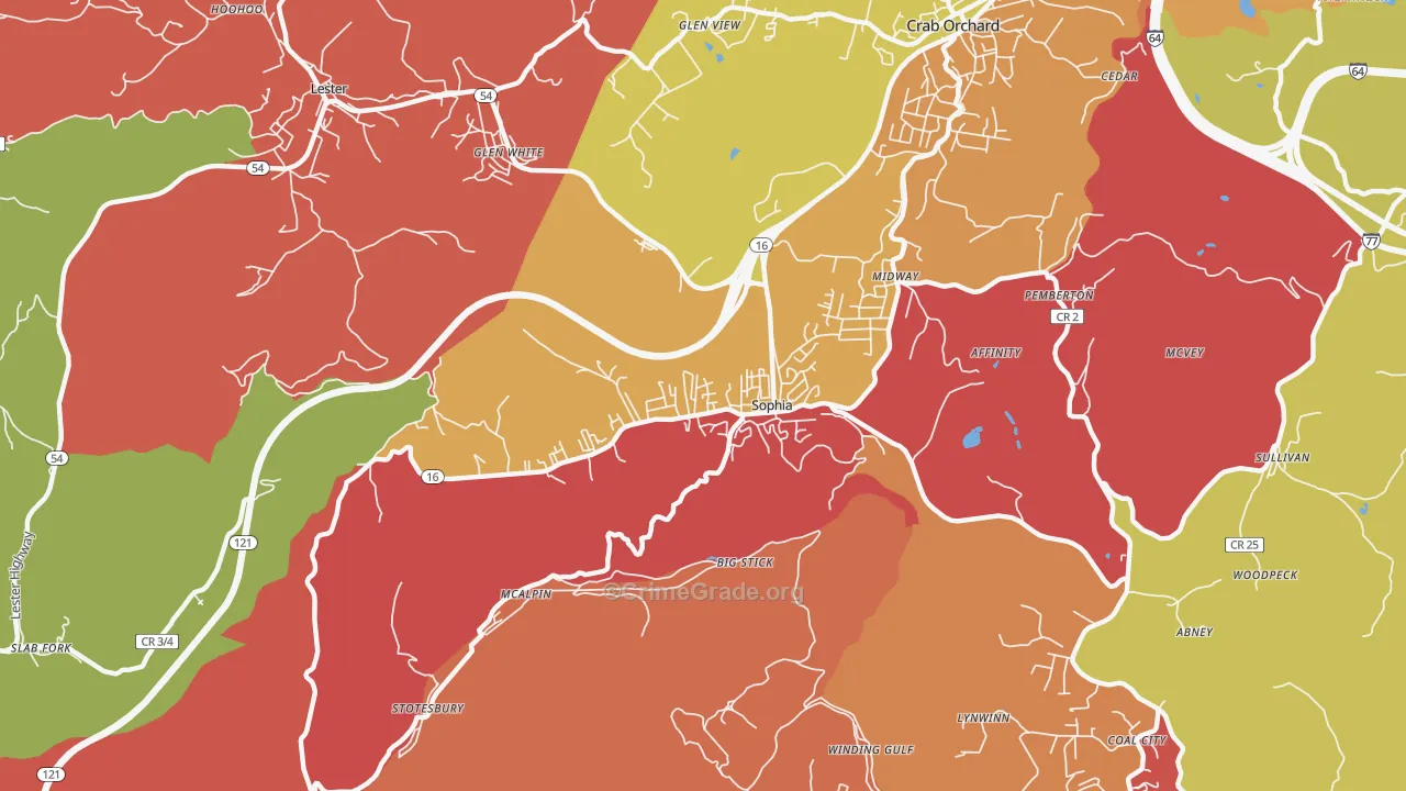 Sophia, WV Map of Burglary Rates