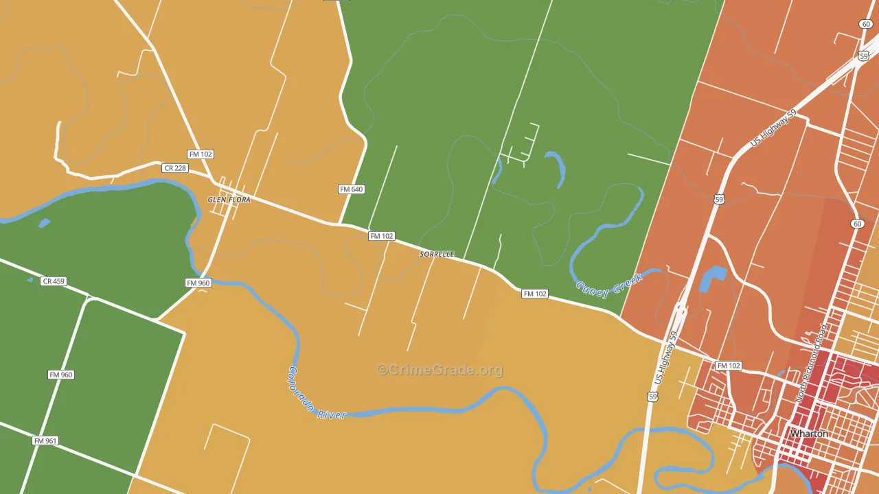 Sorrelle, TX Map of Burglary Rates