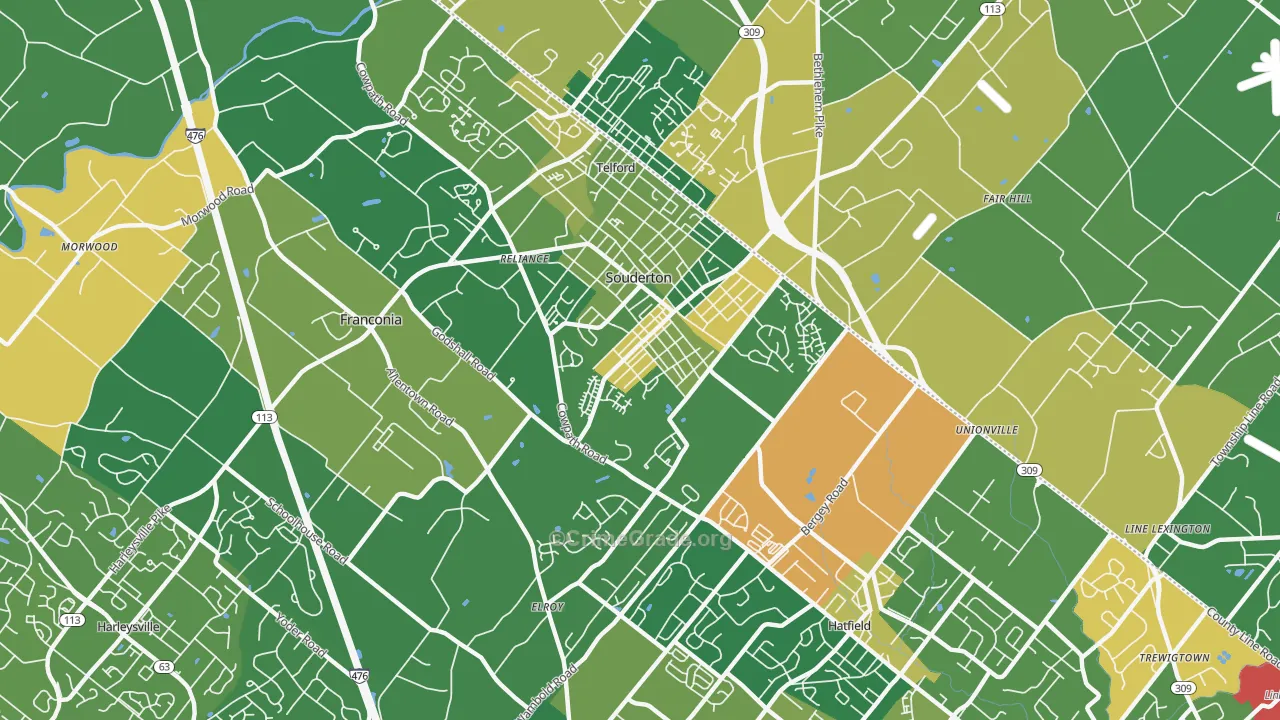 Souderton, PA Map of Burglary Rates