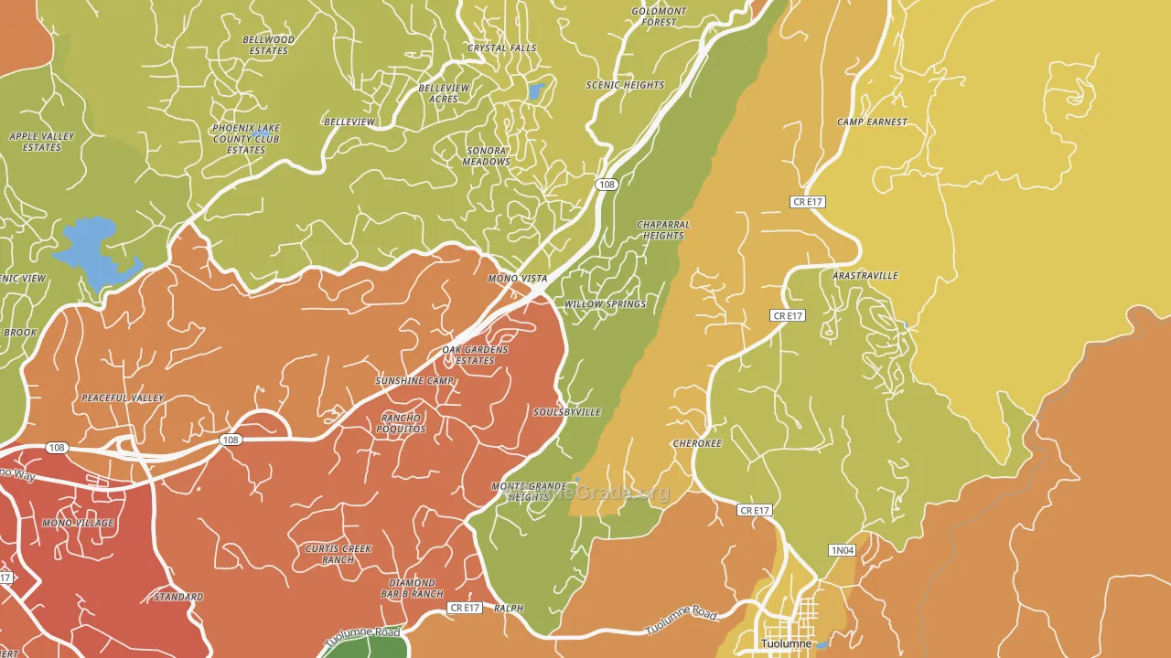 Soulsbyville, CA Map of Burglary Rates