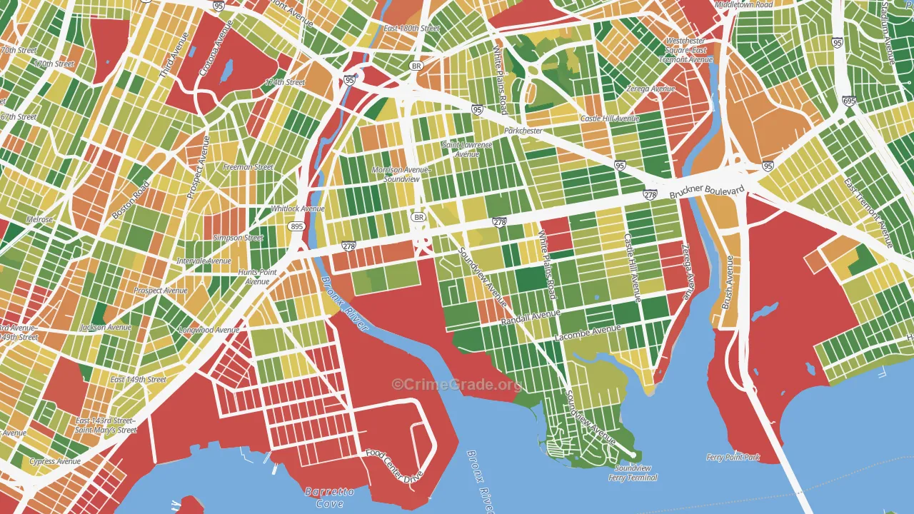 Soundview, Bronx, NY Map of Burglary Rates