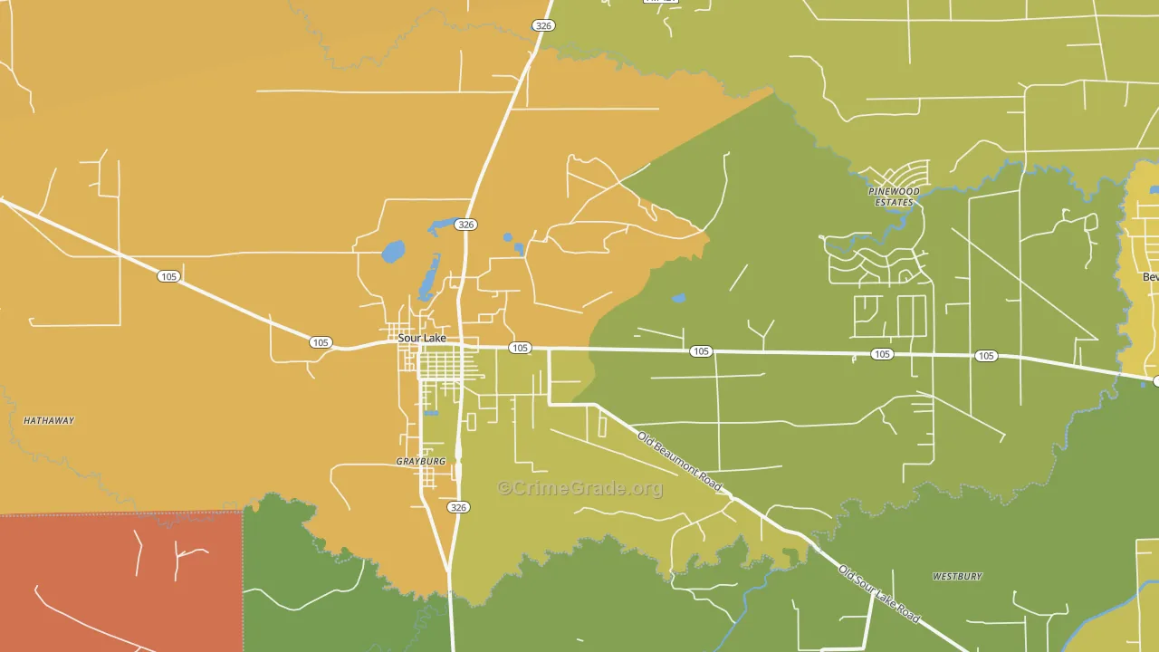 Sour Lake, TX Map of Burglary Rates