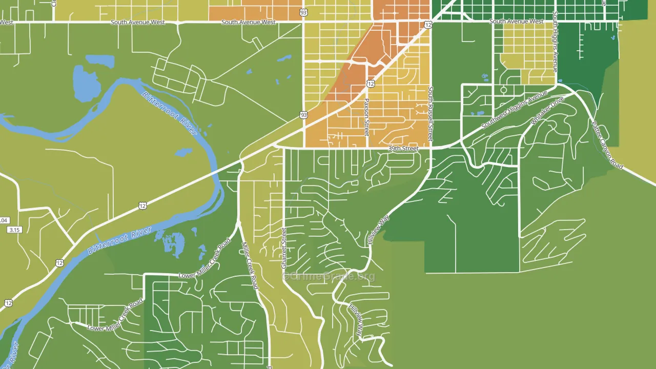 South 39th Street, Missoula, MT Map of Burglary Rates