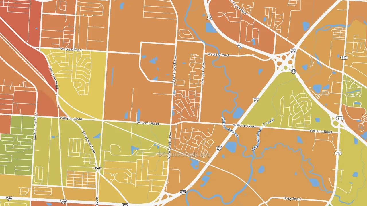 South Alum Creek, Columbus, OH Map of Burglary Rates