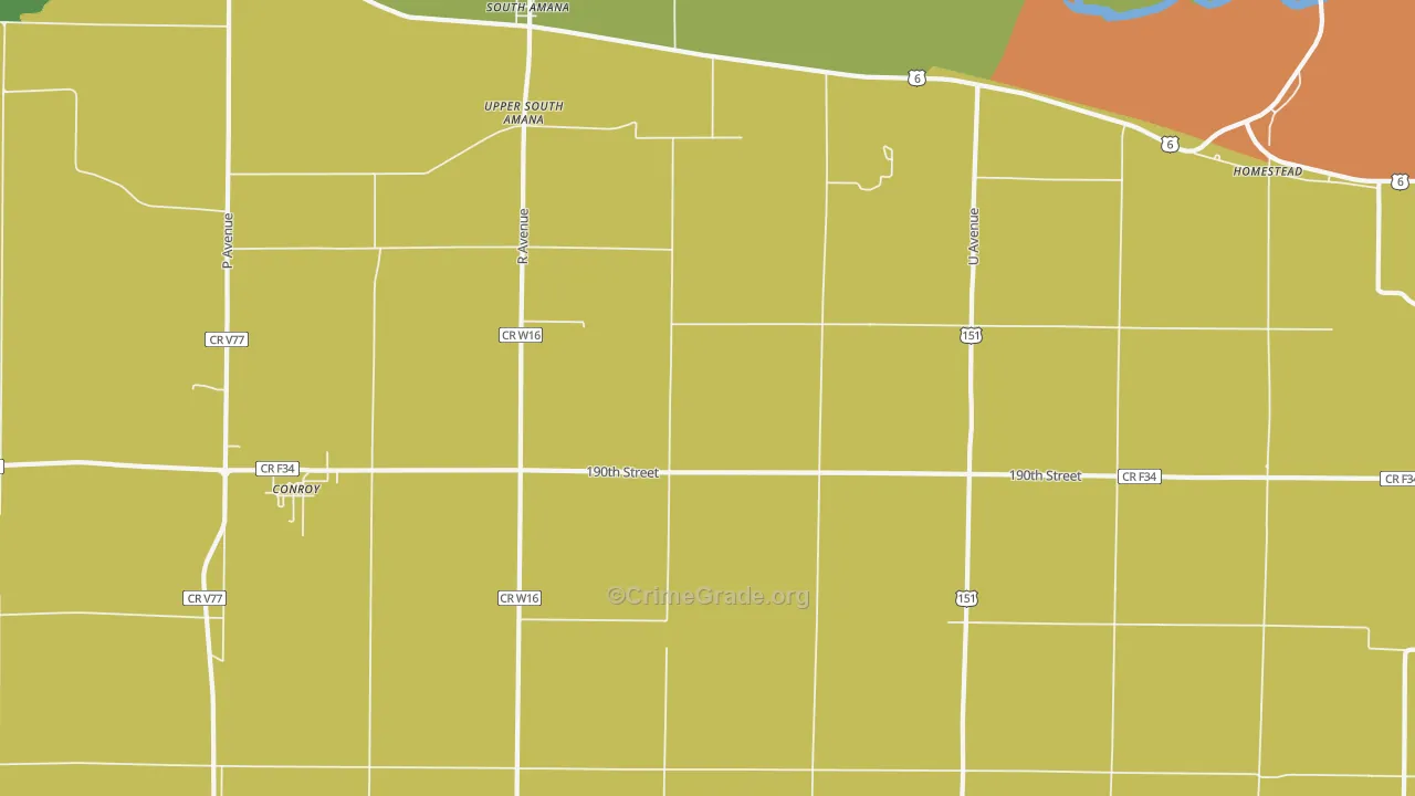 South Amana, IA Map of Burglary Rates