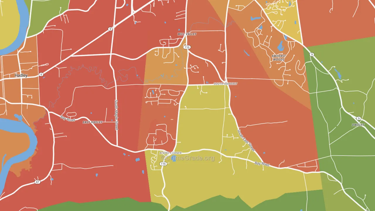 South Amherst, Amherst, MA Map of Burglary Rates