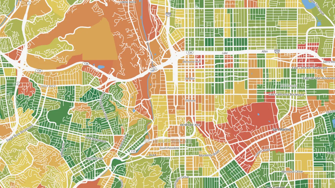 South Arroyo, Pasadena, CA Map of Burglary Rates