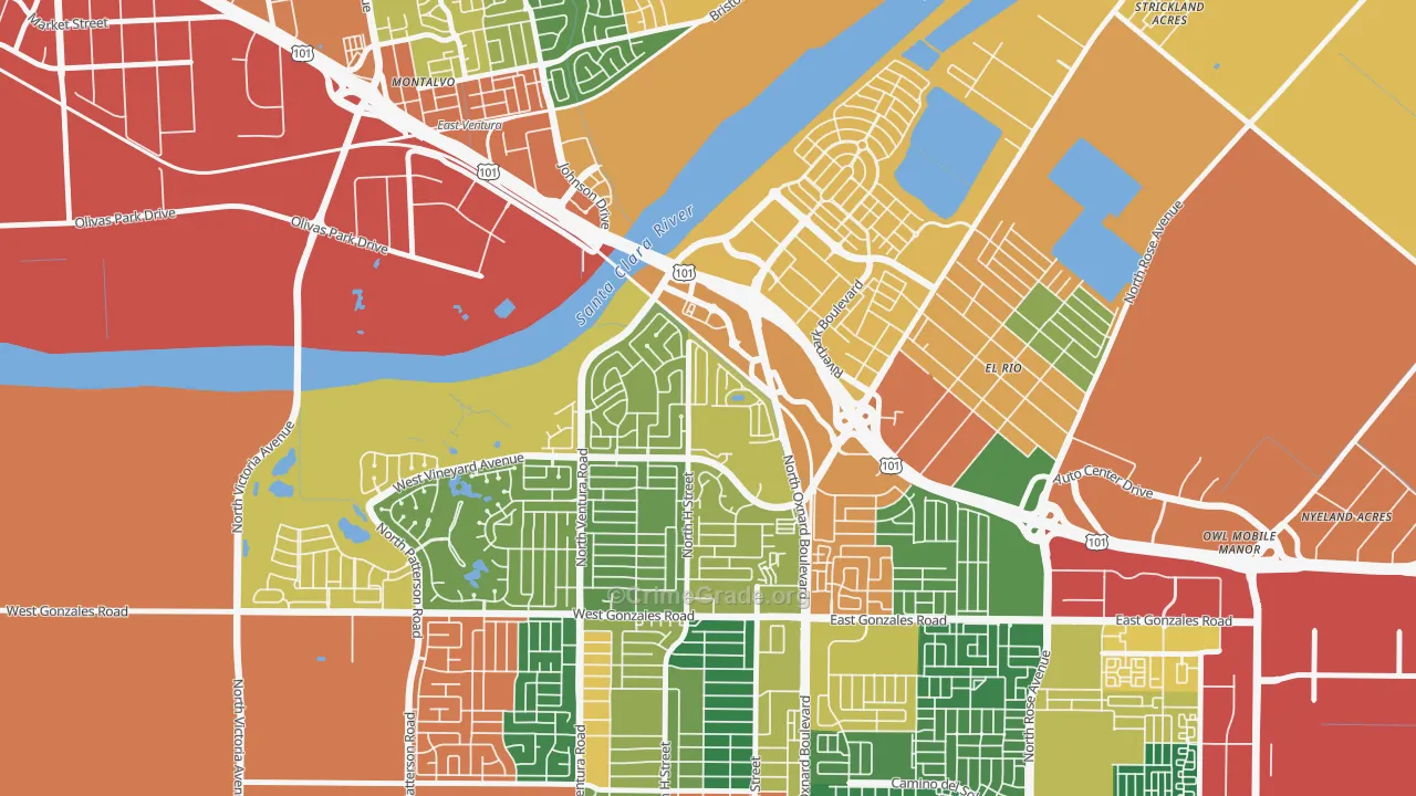 South Bank, Oxnard, CA Map of Burglary Rates