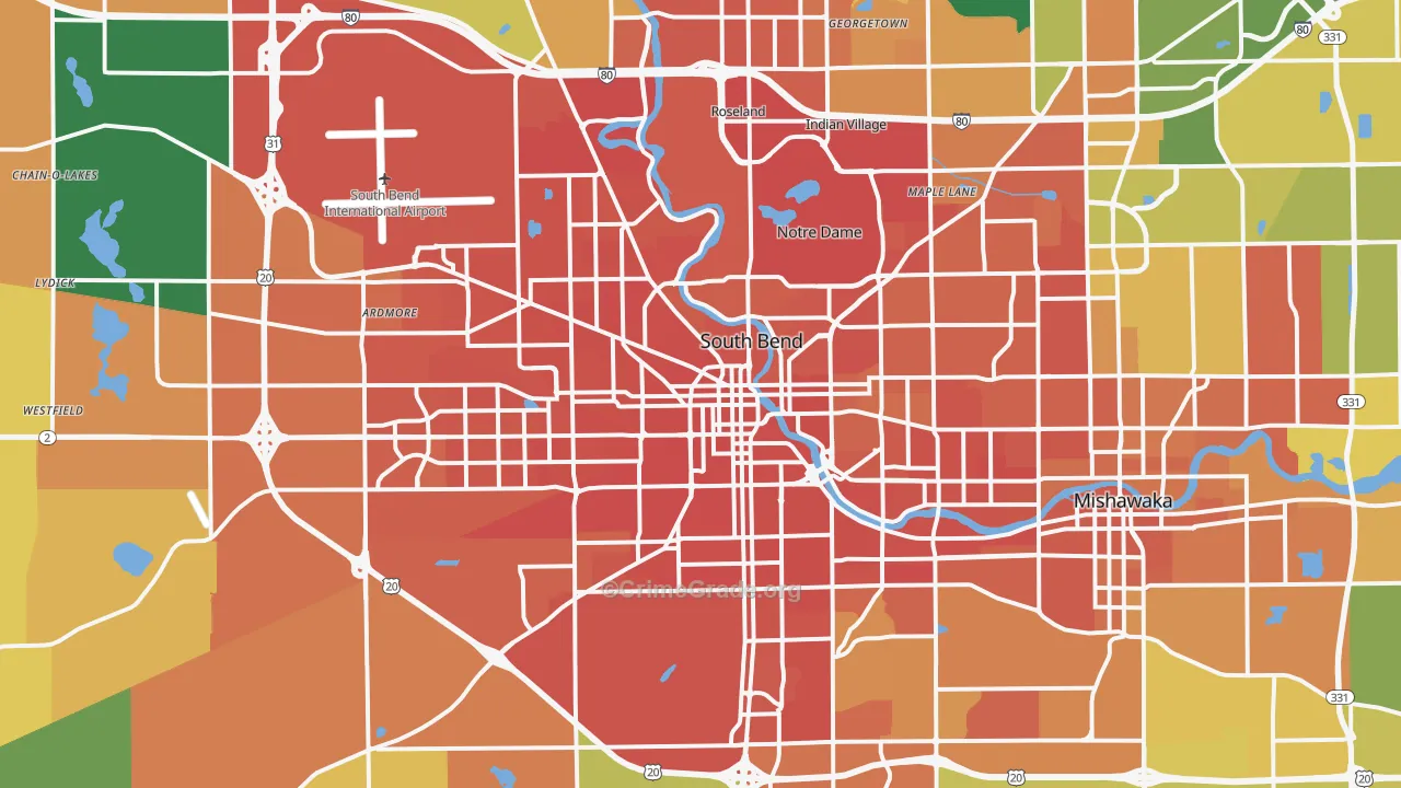 South Bend, IN Map of Burglary Rates