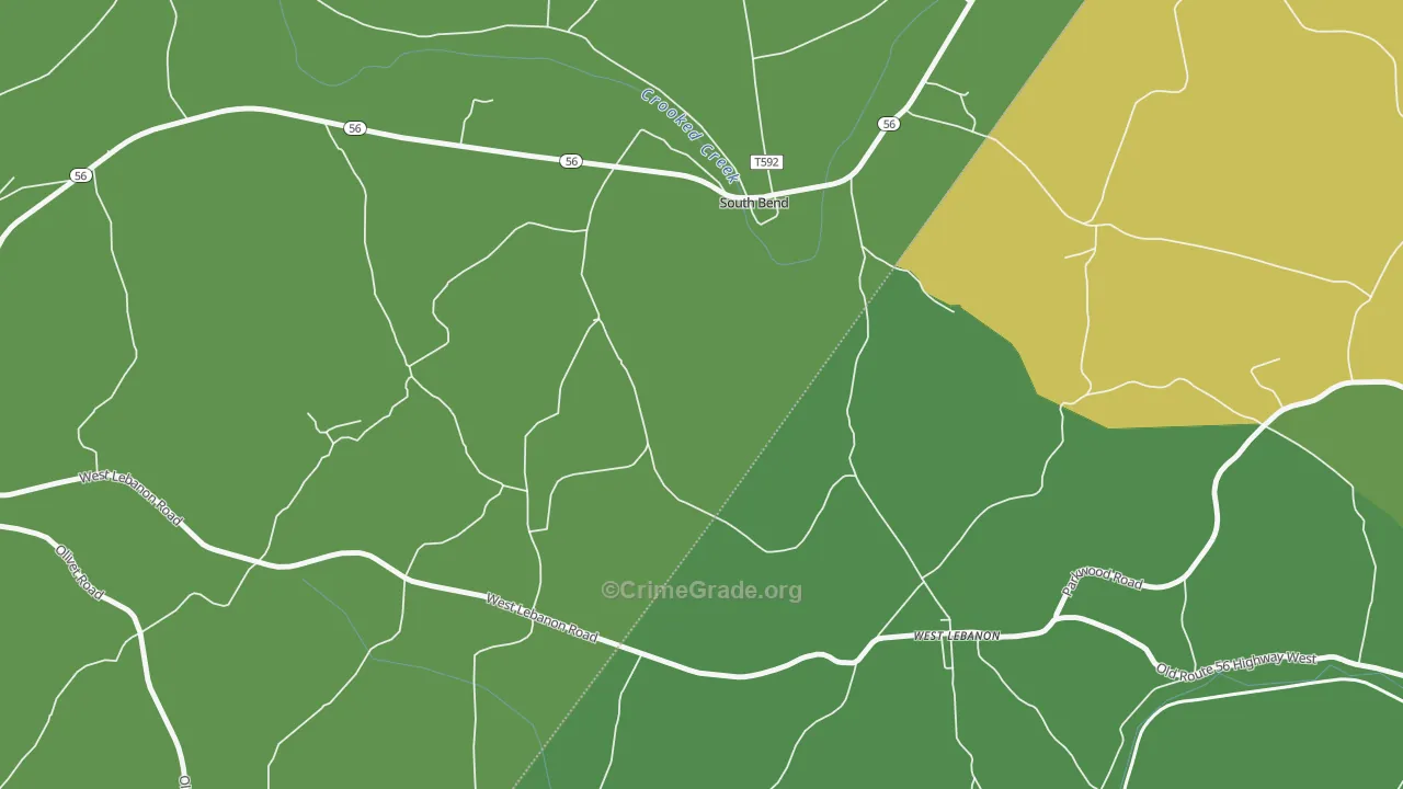 South Bend, PA Map of Burglary Rates