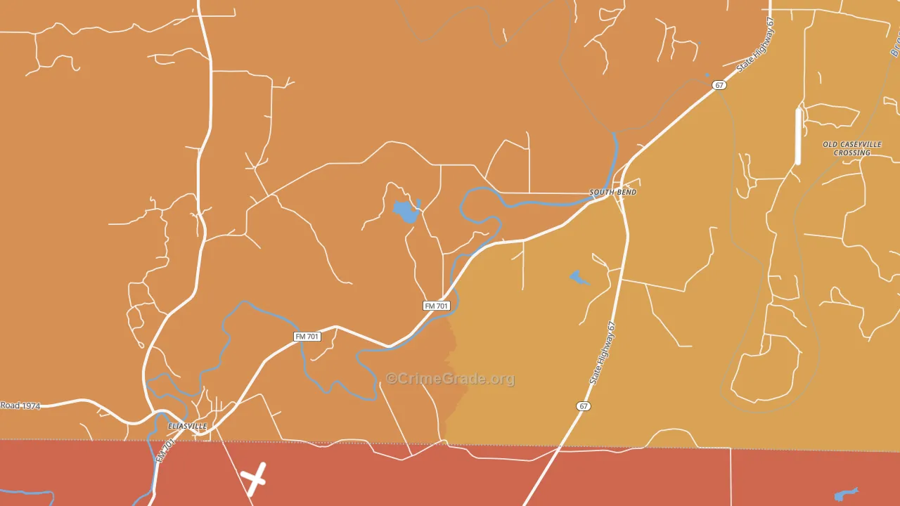 South Bend, TX Map of Burglary Rates