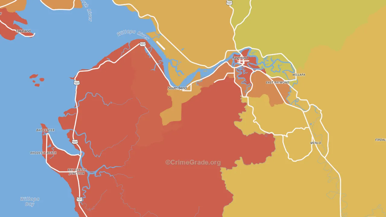 South Bend, WA Map of Burglary Rates