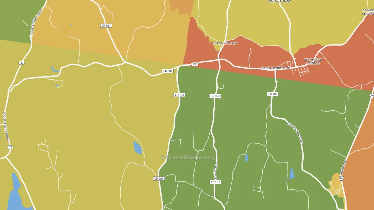 South Bethlehem, NY Map of Burglary Rates
