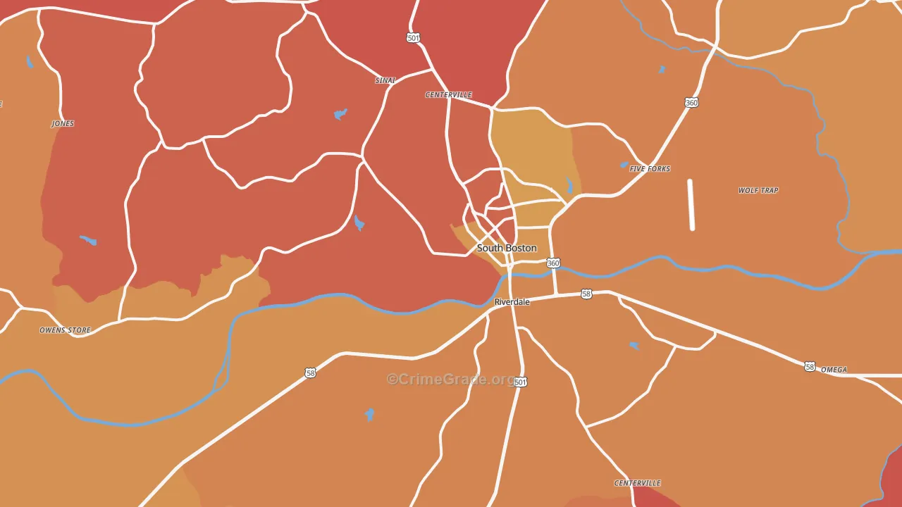 South Boston, VA Map of Burglary Rates