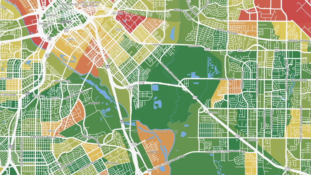 South Boulevard Park Row, Dallas, TX Map of Burglary Rates