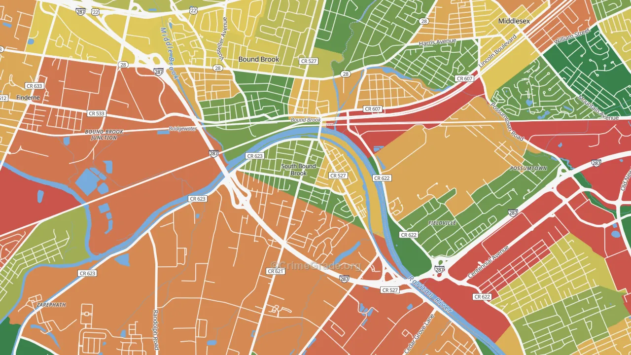 South Bound Brook, NJ Map of Burglary Rates