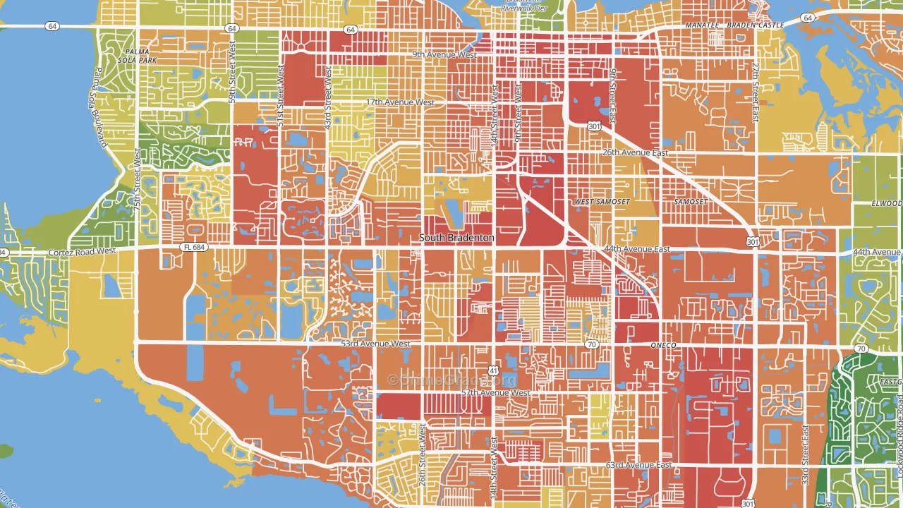South Bradenton, FL Map of Burglary Rates