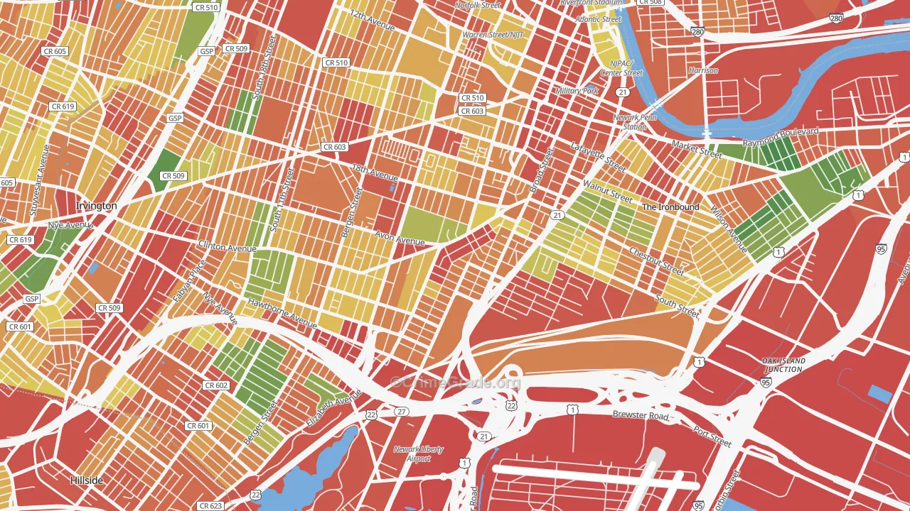 South Broad Street, Newark, NJ Map of Burglary Rates