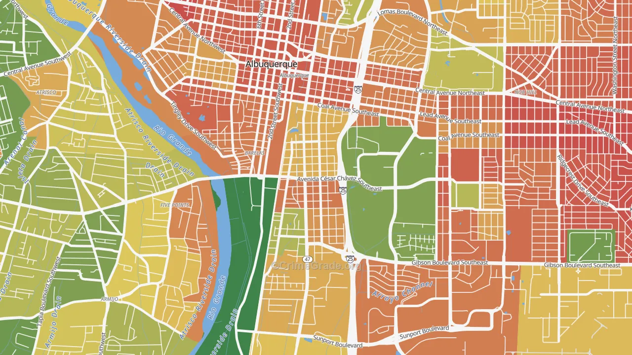 South Broadway, Albuquerque, NM Map of Burglary Rates
