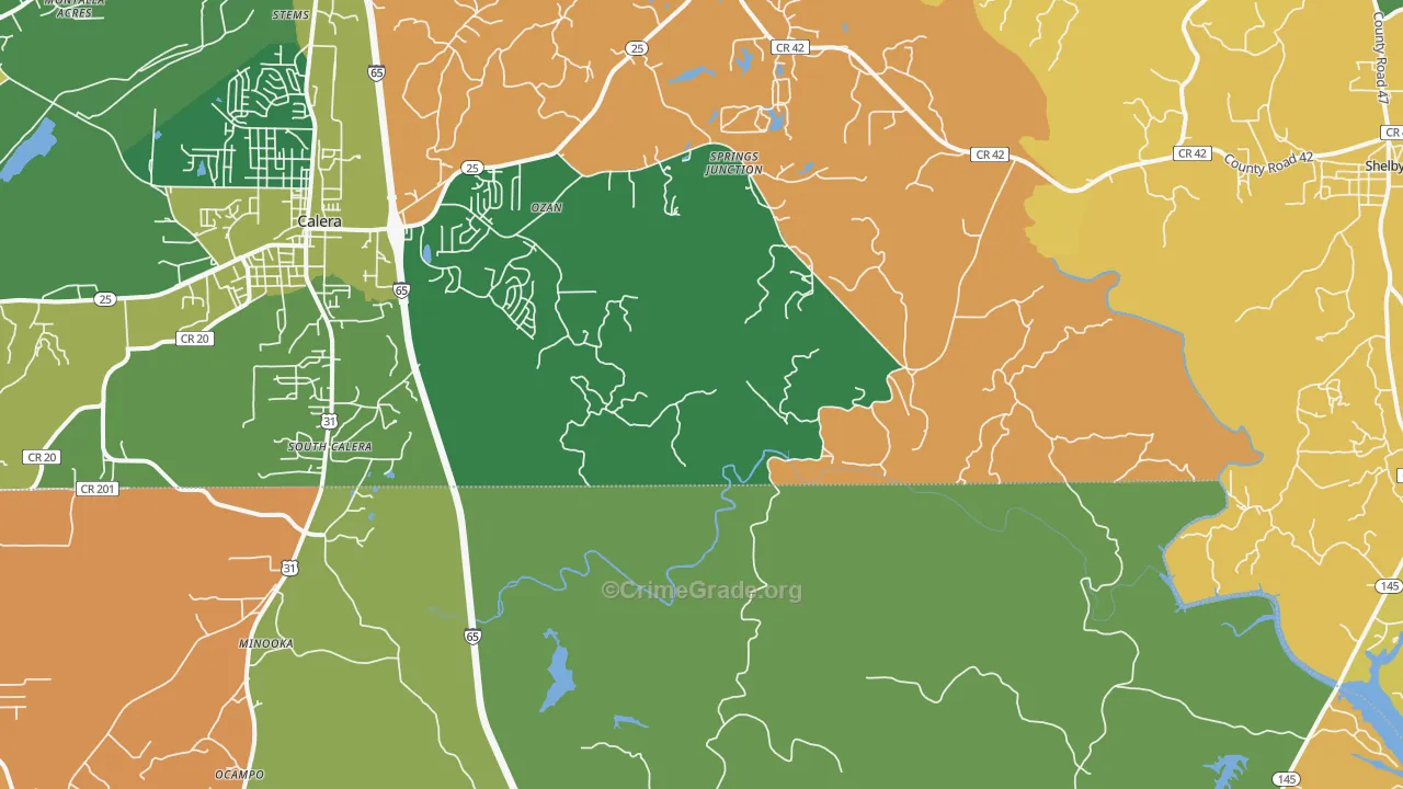 South Calera, AL Map of Burglary Rates