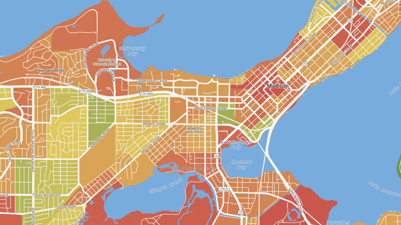 South Campus, Madison, WI Map of Burglary Rates