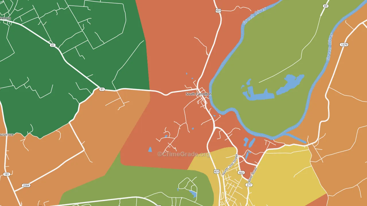 South Carrollton, KY Map of Burglary Rates