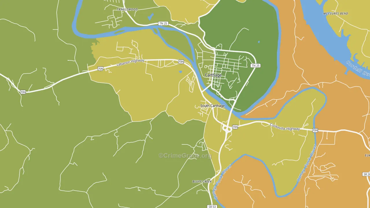 South Carthage, TN Map of Burglary Rates