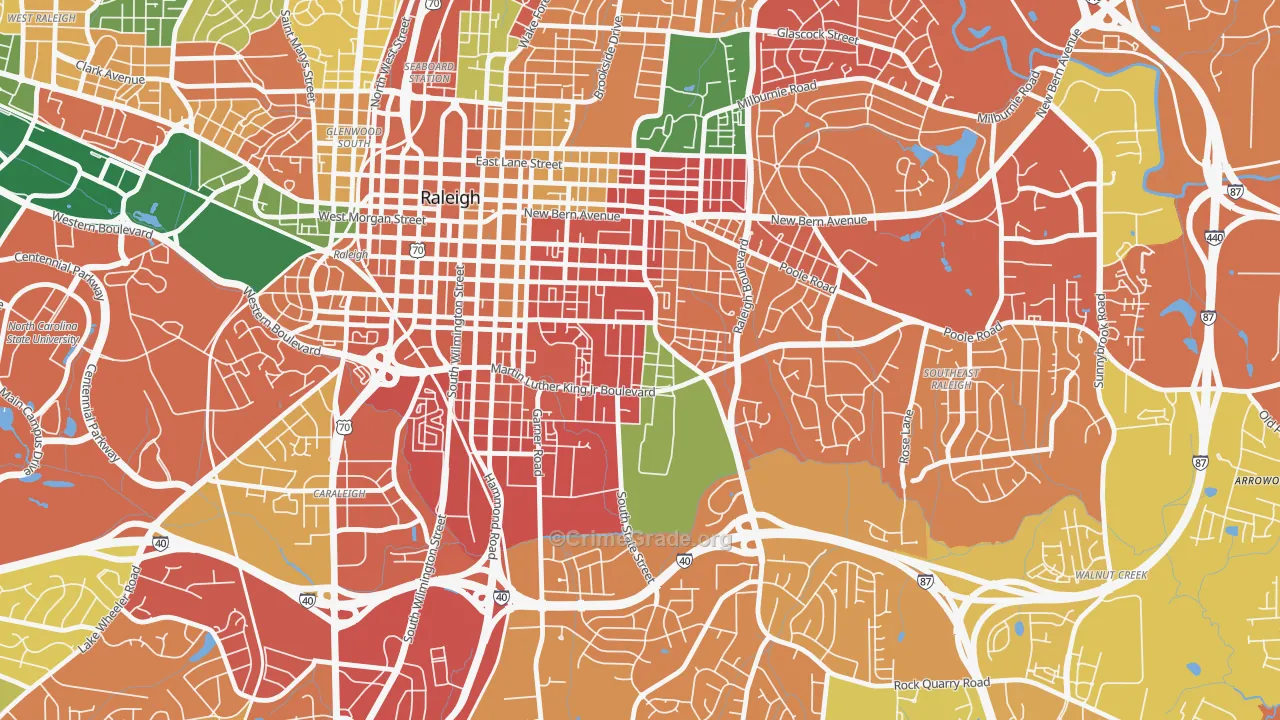South Central, Raleigh, NC Map of Burglary Rates