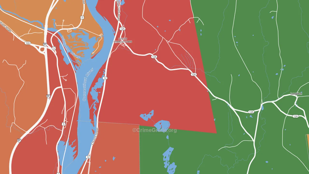 South Charlestown, NH Map of Burglary Rates