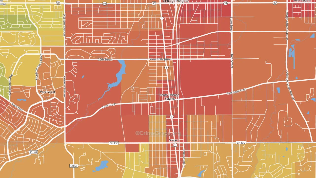 South Chicago Heights, IL Map of Burglary Rates