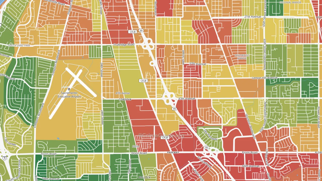 South City Farms, Sacramento, CA Map of Burglary Rates