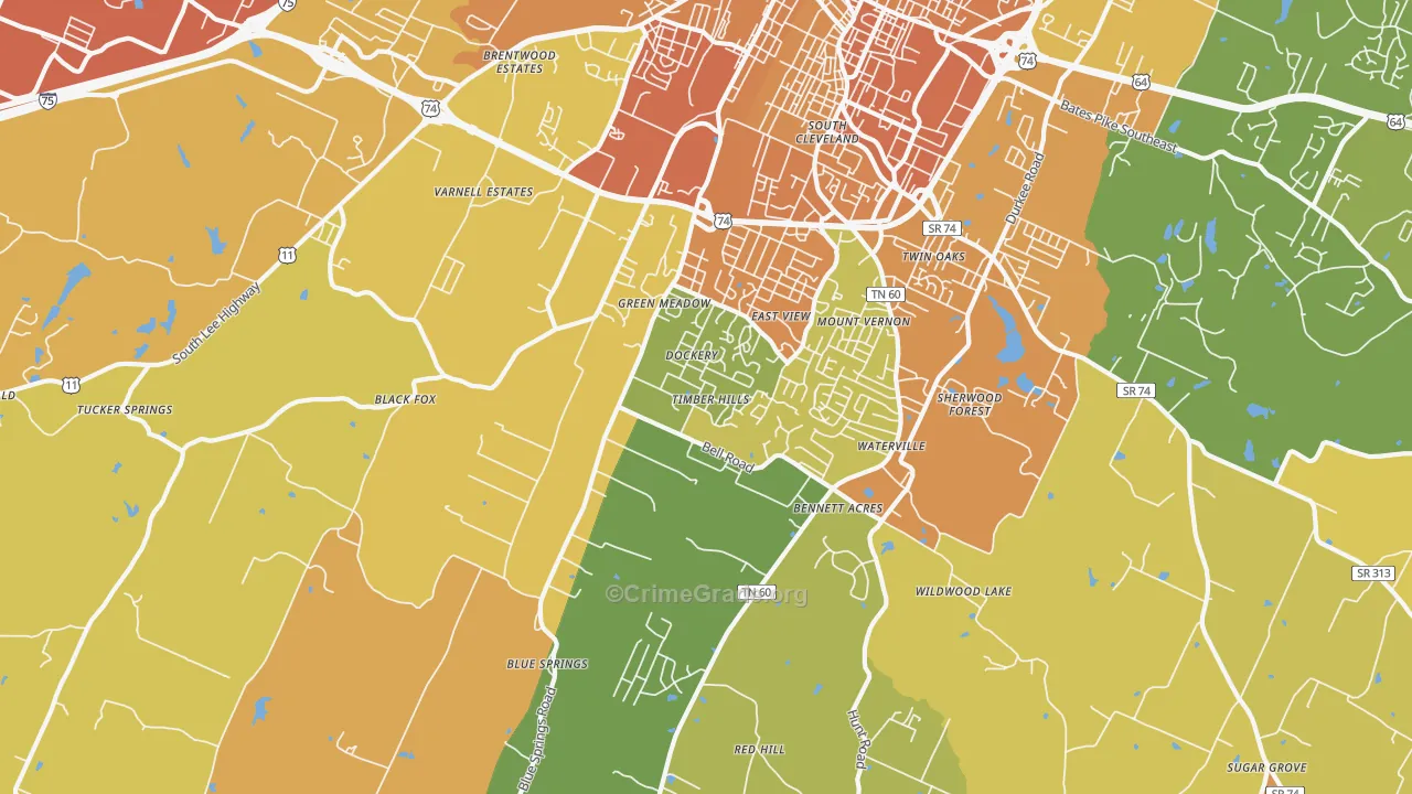 South Cleveland, TN Map of Burglary Rates