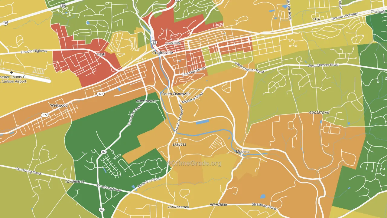 South Coatesville, PA Map of Burglary Rates