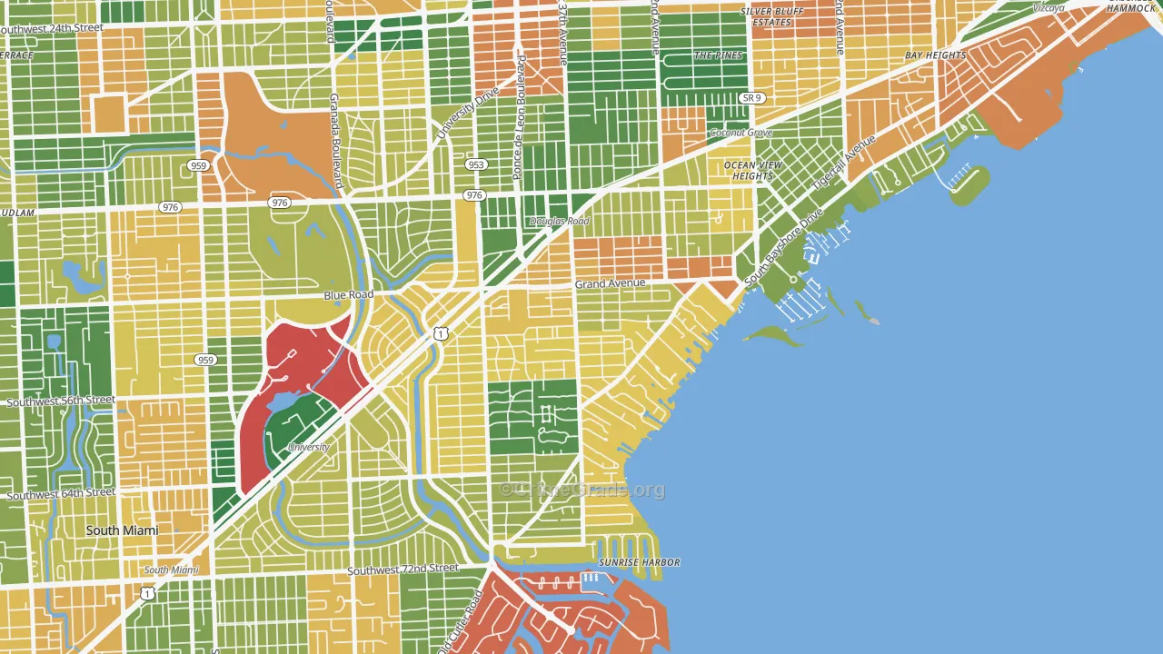 South Coconut Grove, Miami, FL Map of Burglary Rates