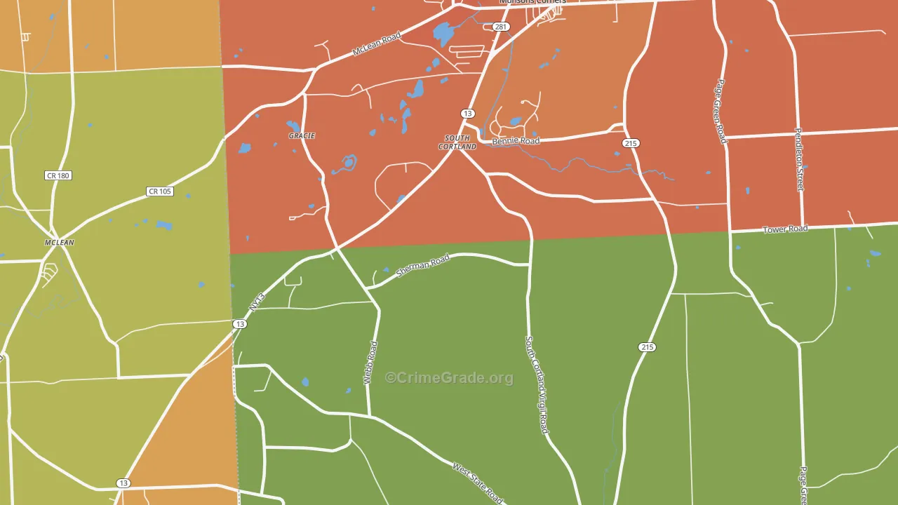 South Cortland, NY Map of Burglary Rates