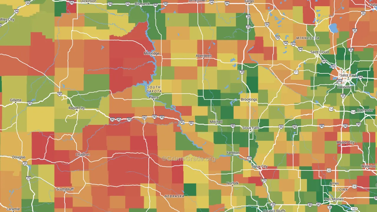 South Dakota Map of Burglary Rates