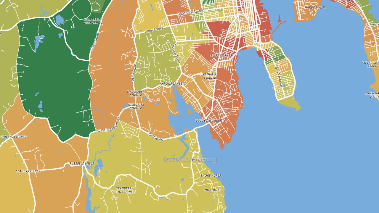 South Dartmouth, MA Map of Burglary Rates
