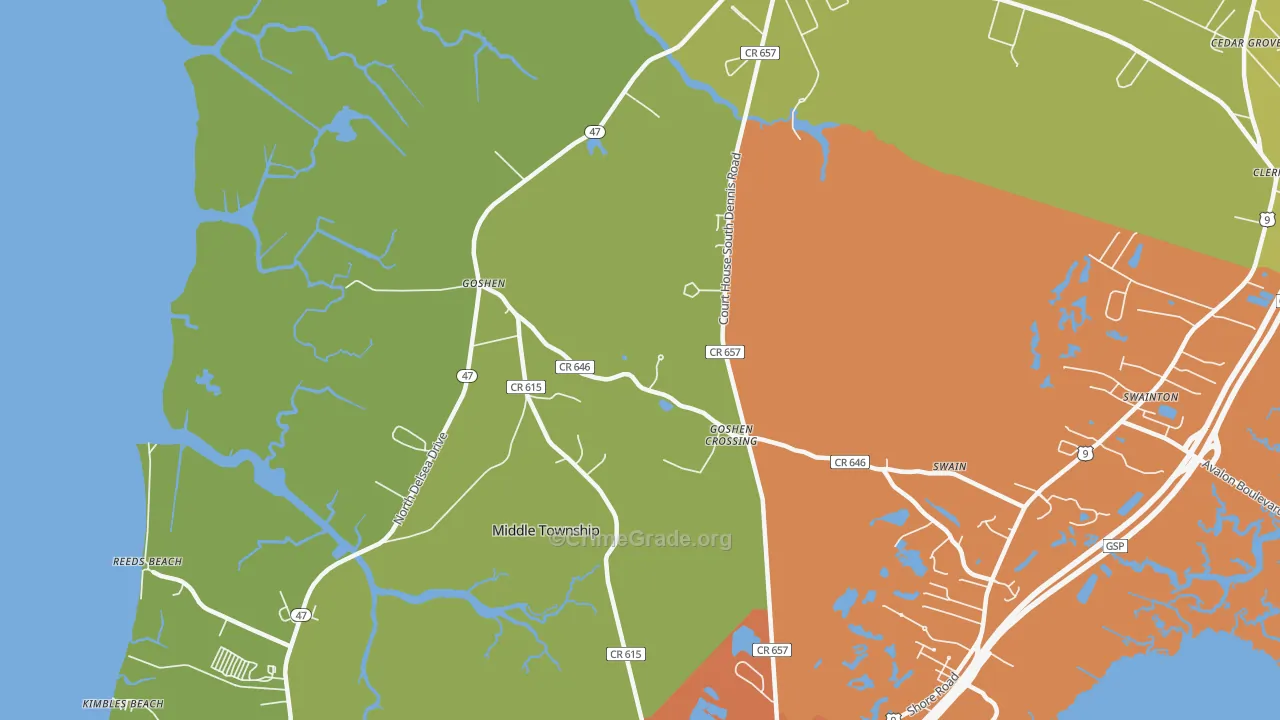 South Dennis, NJ Map of Burglary Rates